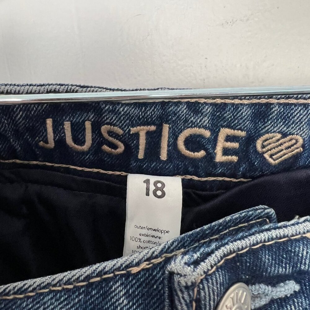 NWT Justice Built In Shorts Denim Skirt Button Front Cut Off Hem Girls 18 - Picture 3 of 5